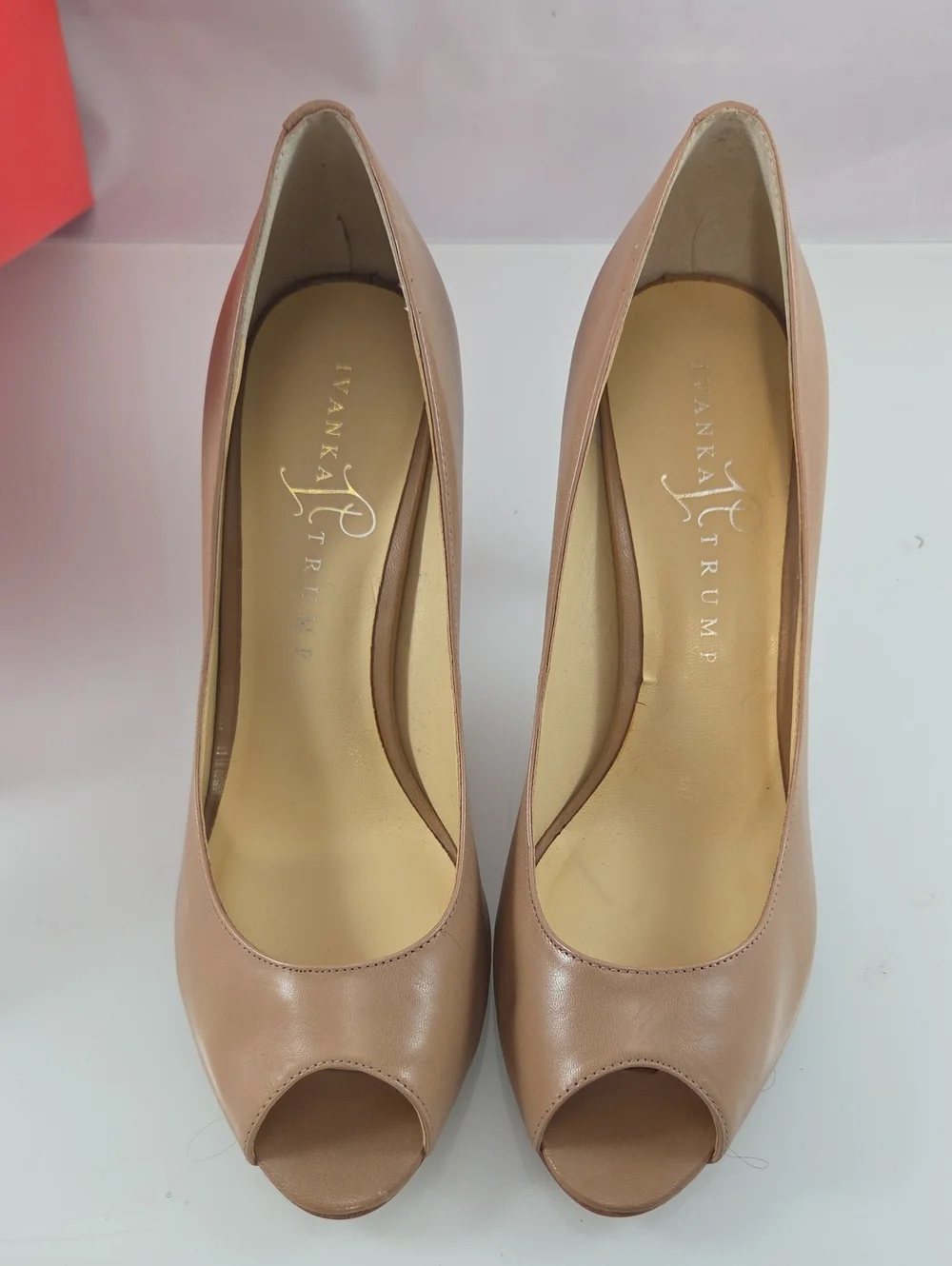 Ivanka Trump Beige Peep-Toe Leather Pumps Size 7